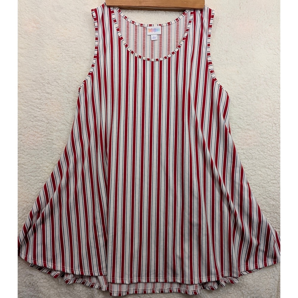 LuLaRoe Perfect Tank Top Large Red White Blue Striped Sleeveless Flared Hem